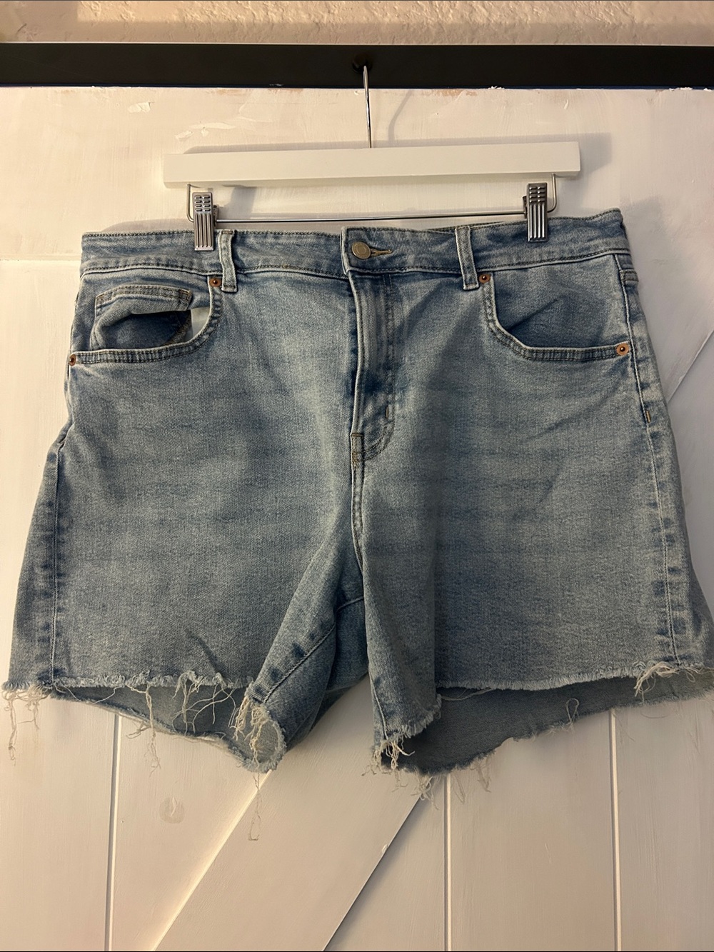 H&M Light Wash Raw-Hem Denim Shorts
